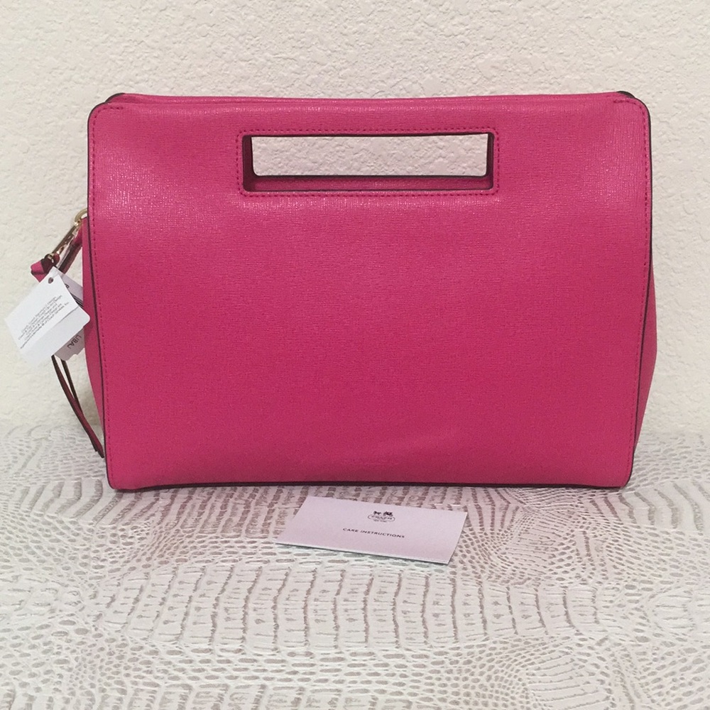 New Coach saffiano leather pocket clutch handbag